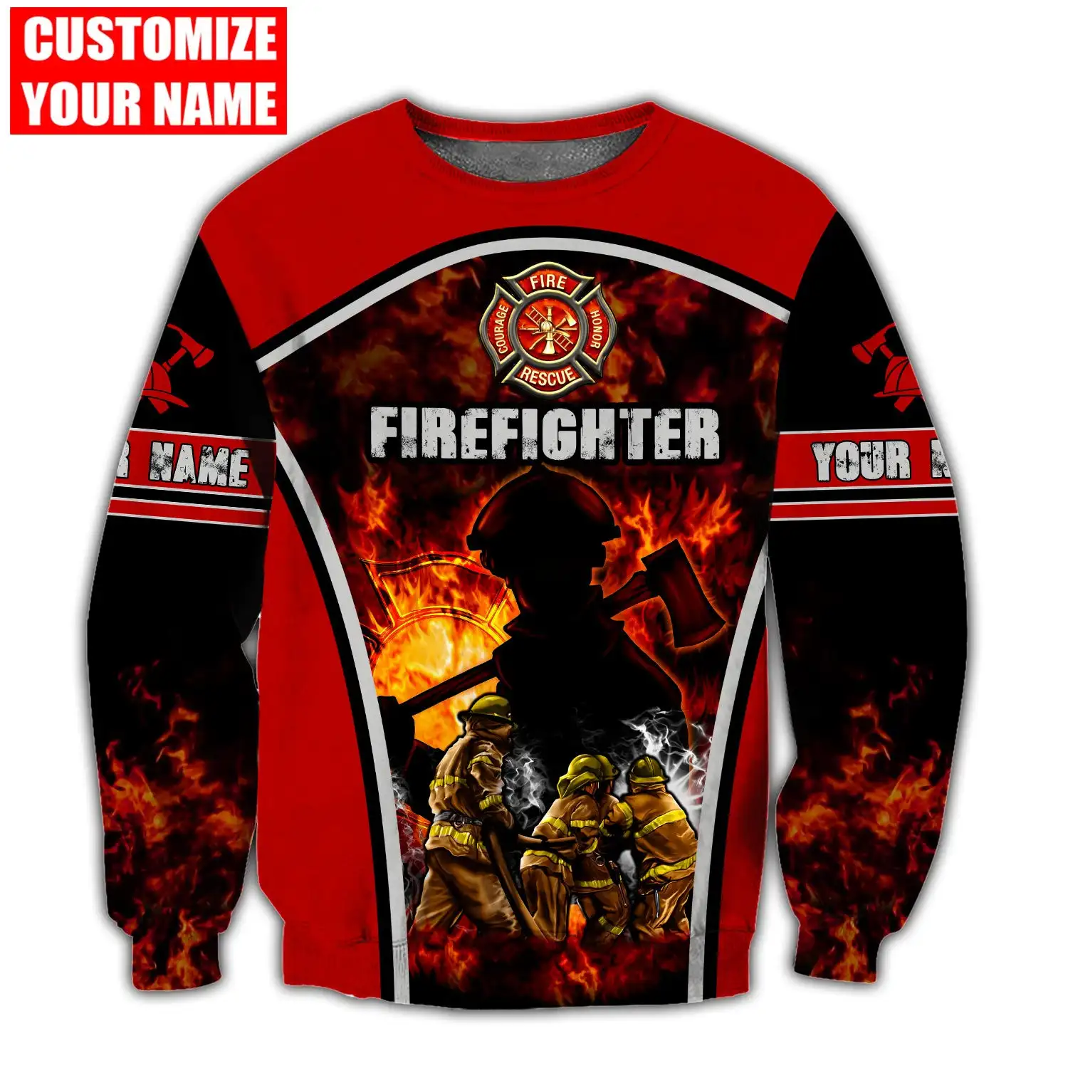 Personalized Name Firefighter Rescue Courage Honor 3D Print Mens Hoodie autumn Sweatshirt Unisex Casual Jacket Tracksuits TDD03