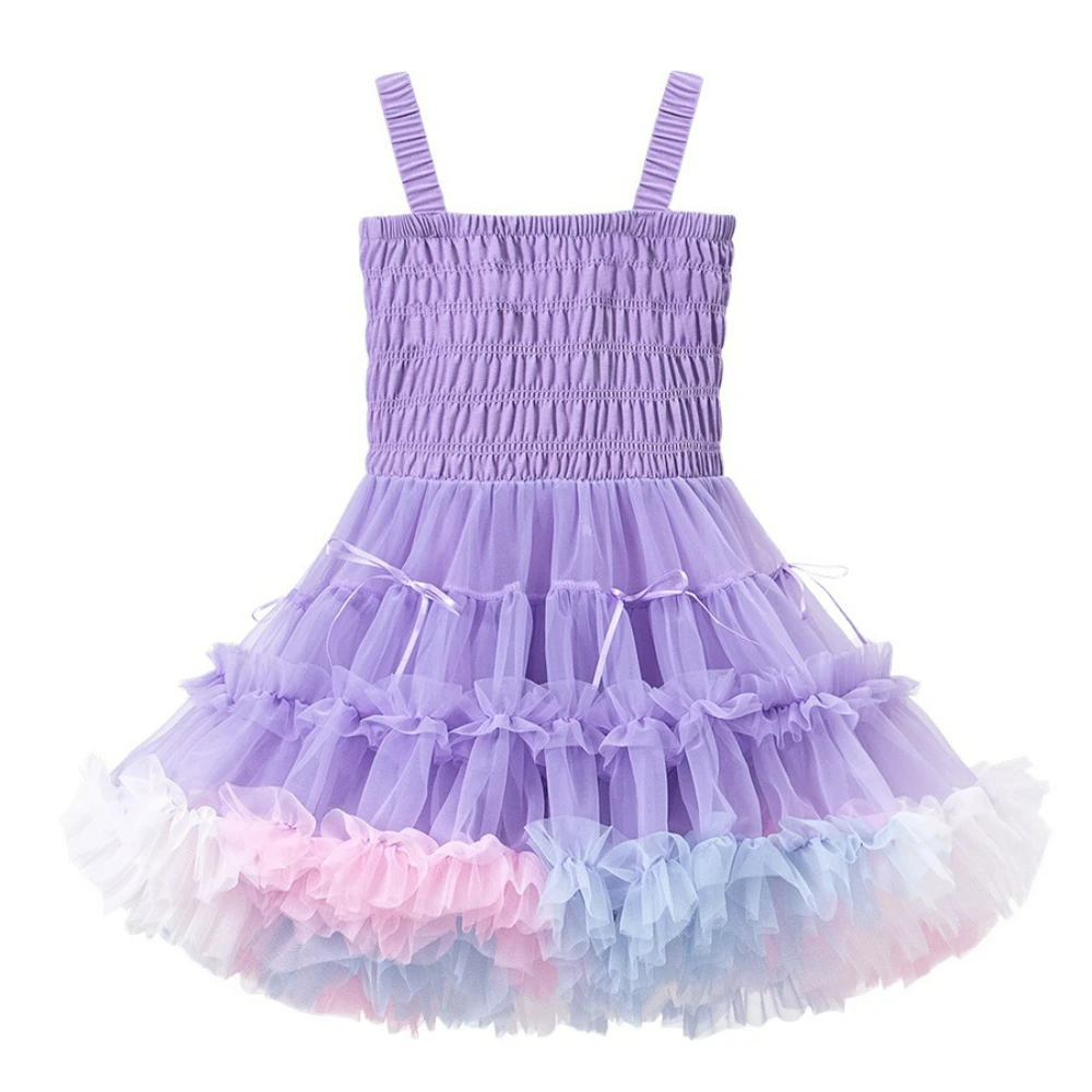 Baby Girls Tutu Dress Sleeveless Strap Rainbow Princess Girls Birthday Party Dress Children Kids Halloween Party Perform Costume