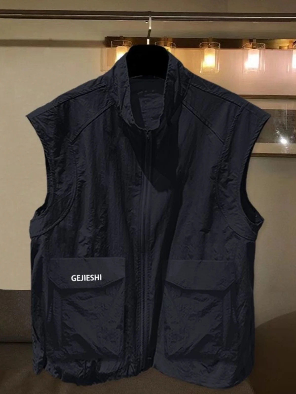 Men's Summer Ice Silk Quick Dry Lightweight Breathable Sleeveless Vest Outdoor Sports Fishing Sun Protection Clothing Jacket