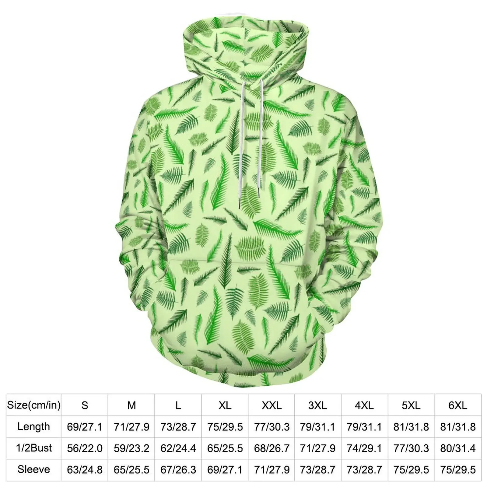 Fern Plants Casual Hoodies Male Green Leaves Print Retro Hooded Sweatshirts Winter Long Sleeve Streetwear Oversized Hoodie