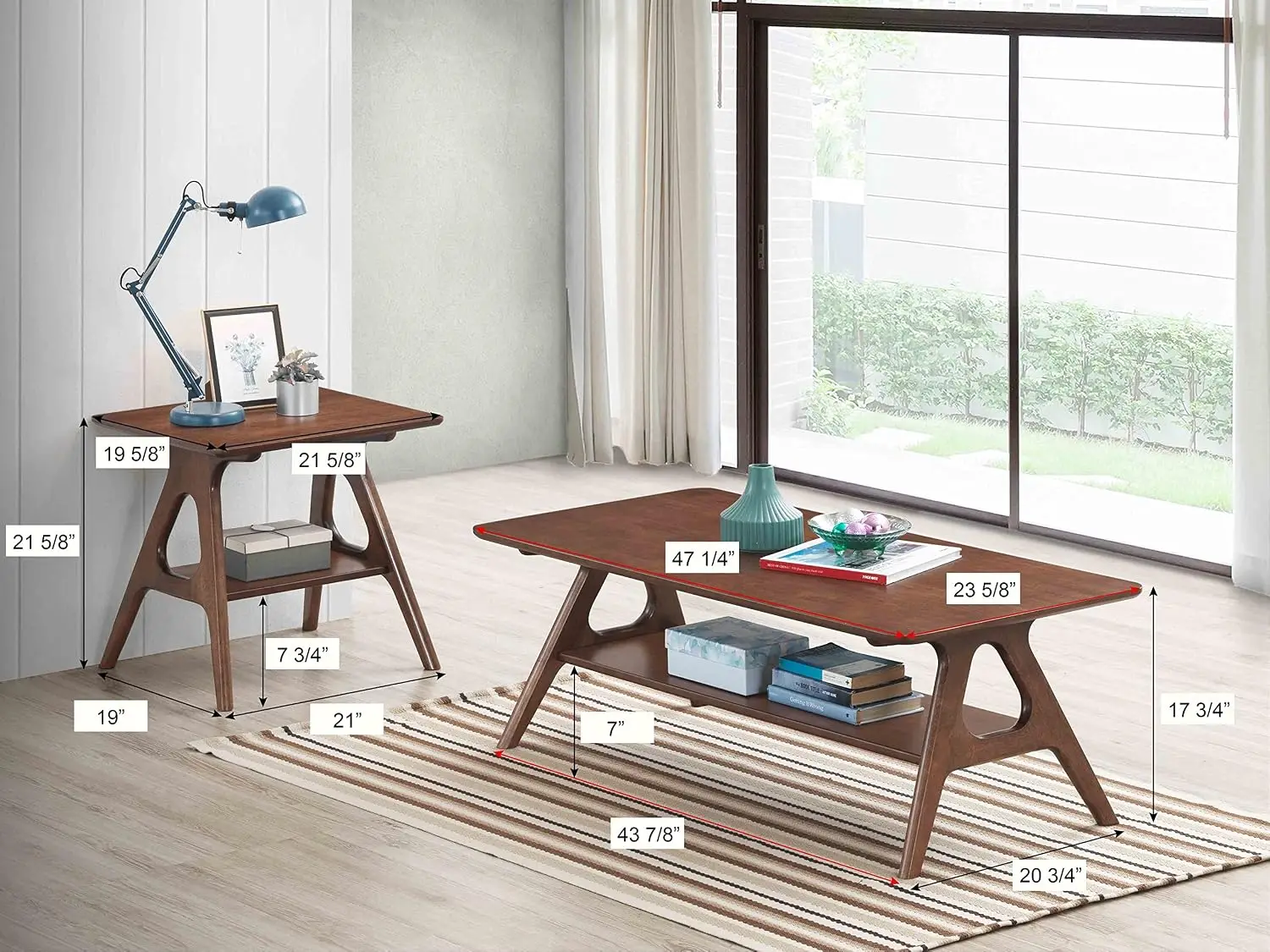 Arona 3-Piece Coffee Table Set, Coffee Table and Two End Tables, Walnut