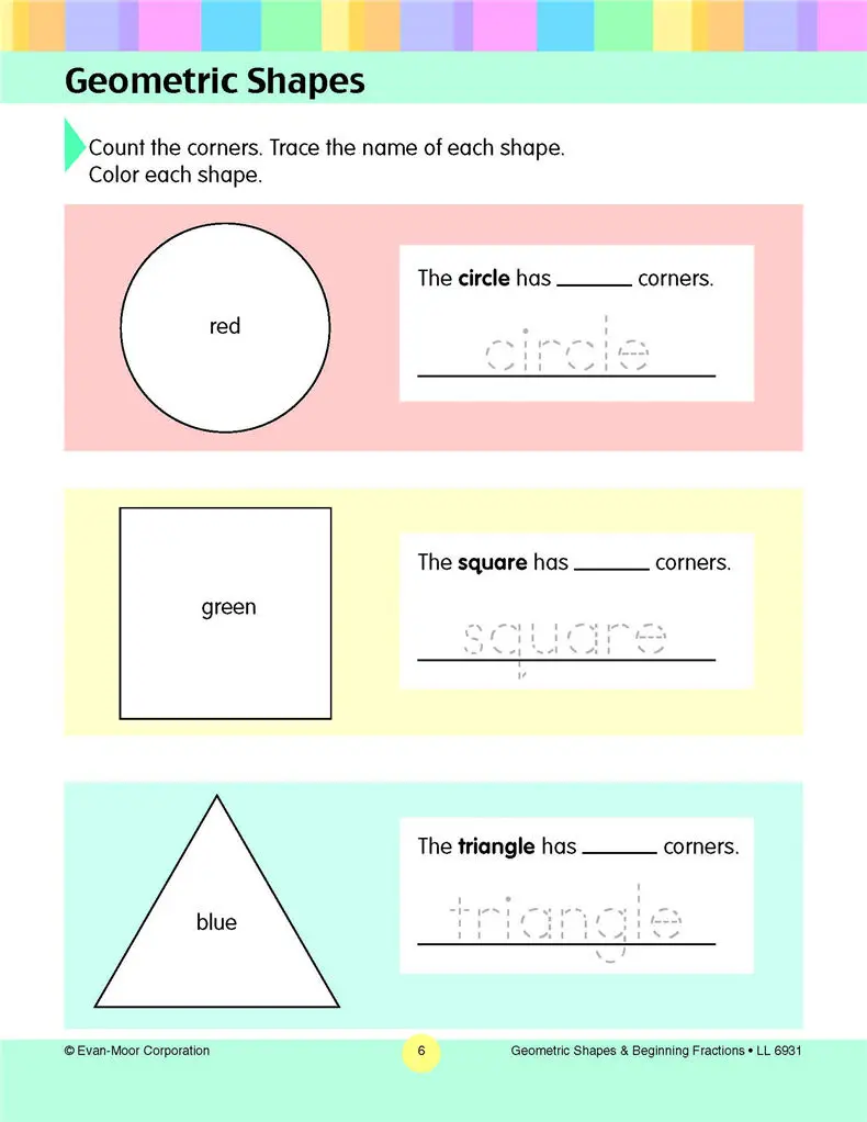 Evan-Moor Geometric Shapes & Beginning Fractions (The Learning Line) aged 5 6 7 8 English books 9781596731936