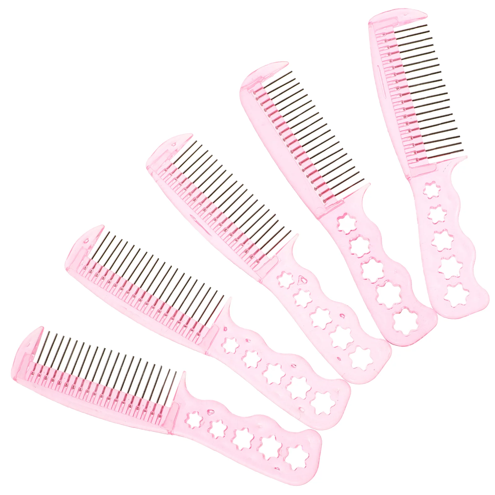 5 Pcs Comb Plastic Hair Brush Metal for Teasing Fine Grooming Pink Synthetic