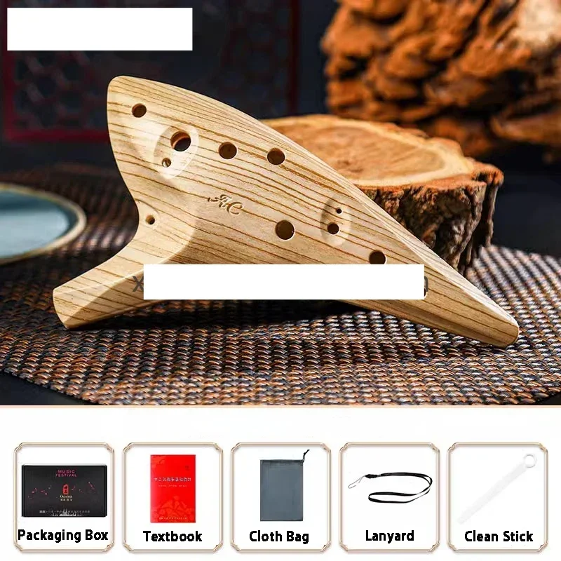 Ocarina de resina de 12 agujeros para principiantes, afinación de CA, Ocarinas de grano de madera NM76