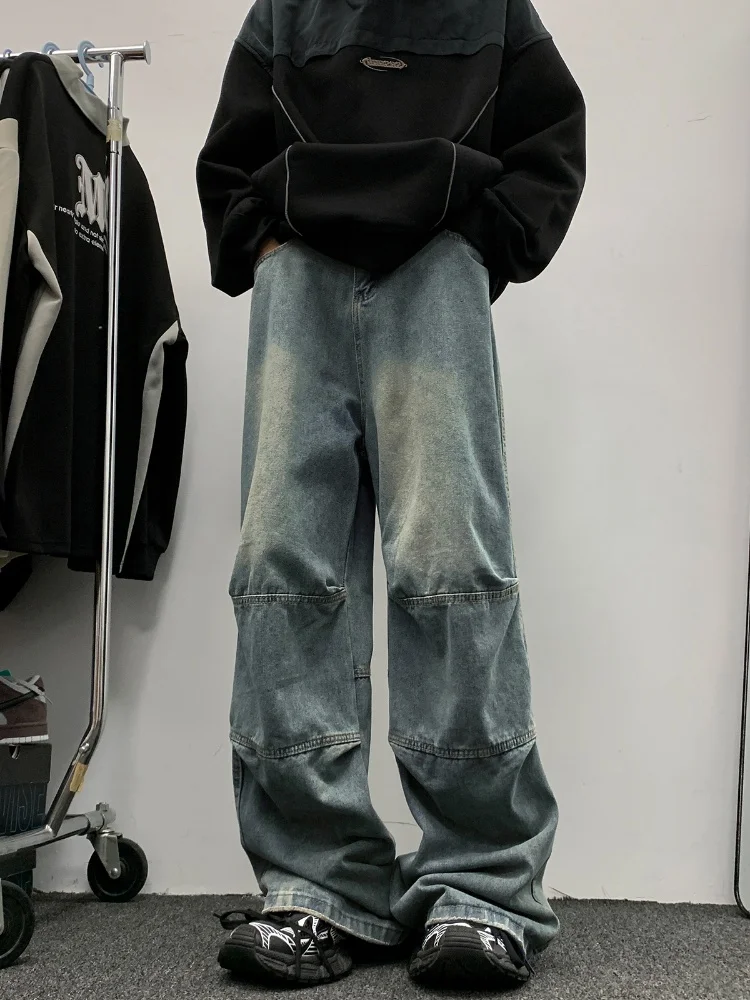 

Американские винтажные мужские джинсы с широкими штанинами, повседневные прямые свободные брюки, молодежная уличная мода