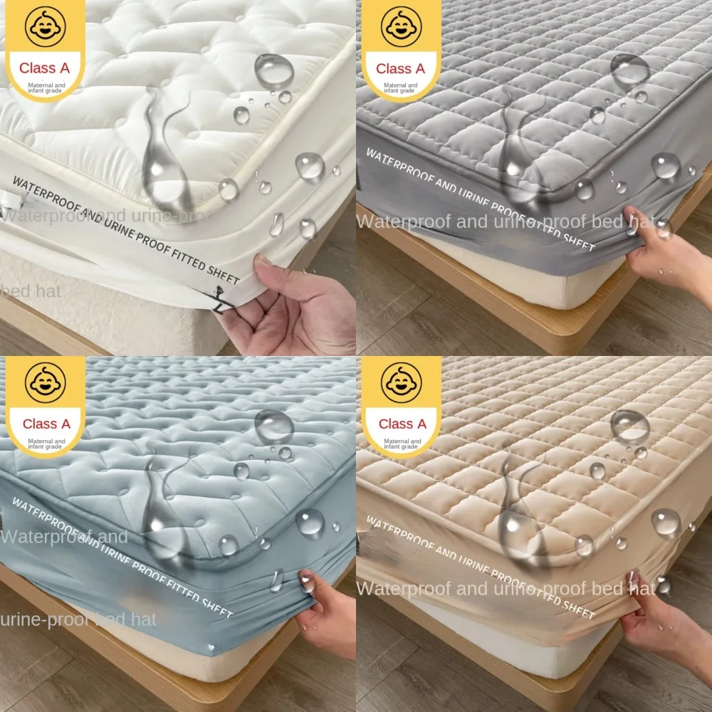 

Waterproof Gray/White Fitted Sheet Mattress Protector for Single/Double/140/160 Size Beds - Soft and Durable Throw Mattress Cove