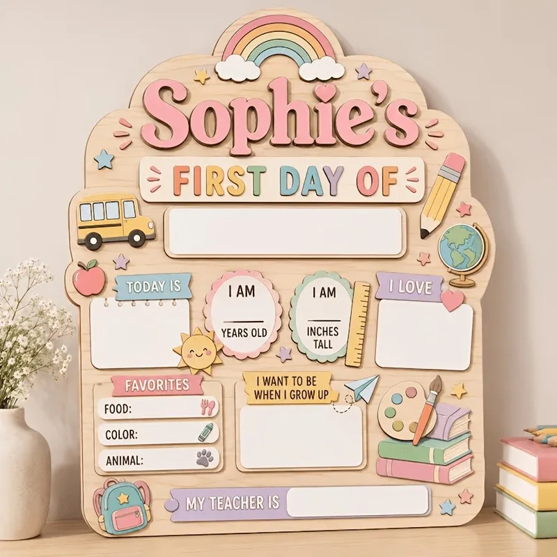 Personalized First Day/Last Day of School Wooden Sign, Custom Name 3D Back to School Photo Prop, Reusable Mileston