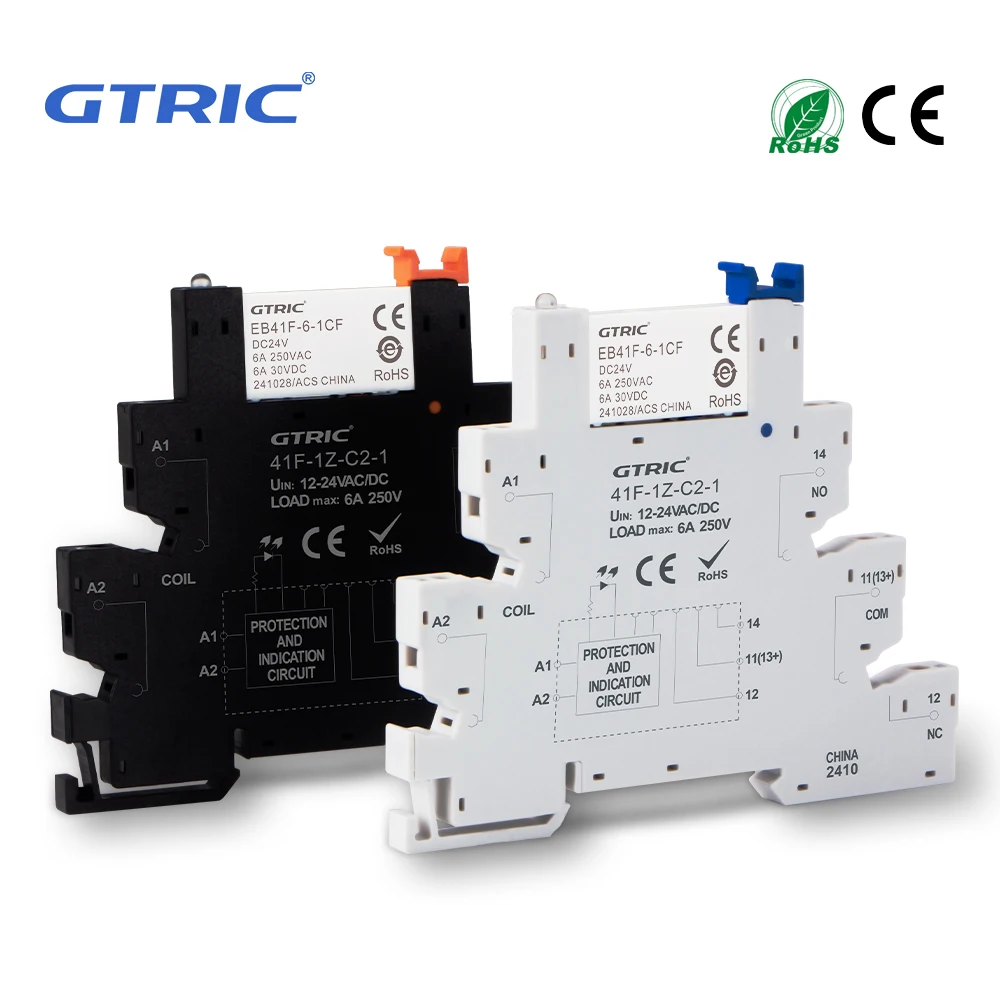 GTRIC DIN Rail Slim Relay Module 41F-1Z-C2-1 High Frequency Relay Base With Ultra-thin Electromagnetic Relay 41F-12-ZS 41F-24-ZS