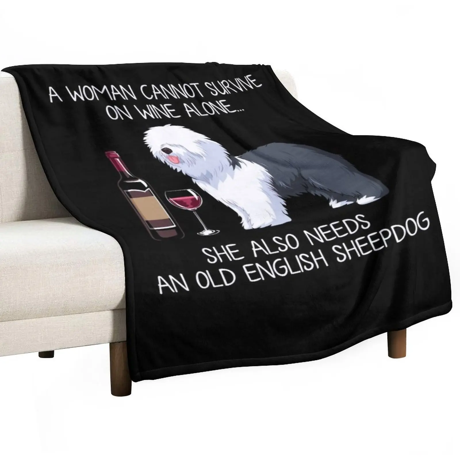 

Old English Sheepdog and wine Funny dog Throw Blanket Fashion Sofa Blankets Flannels Blanket