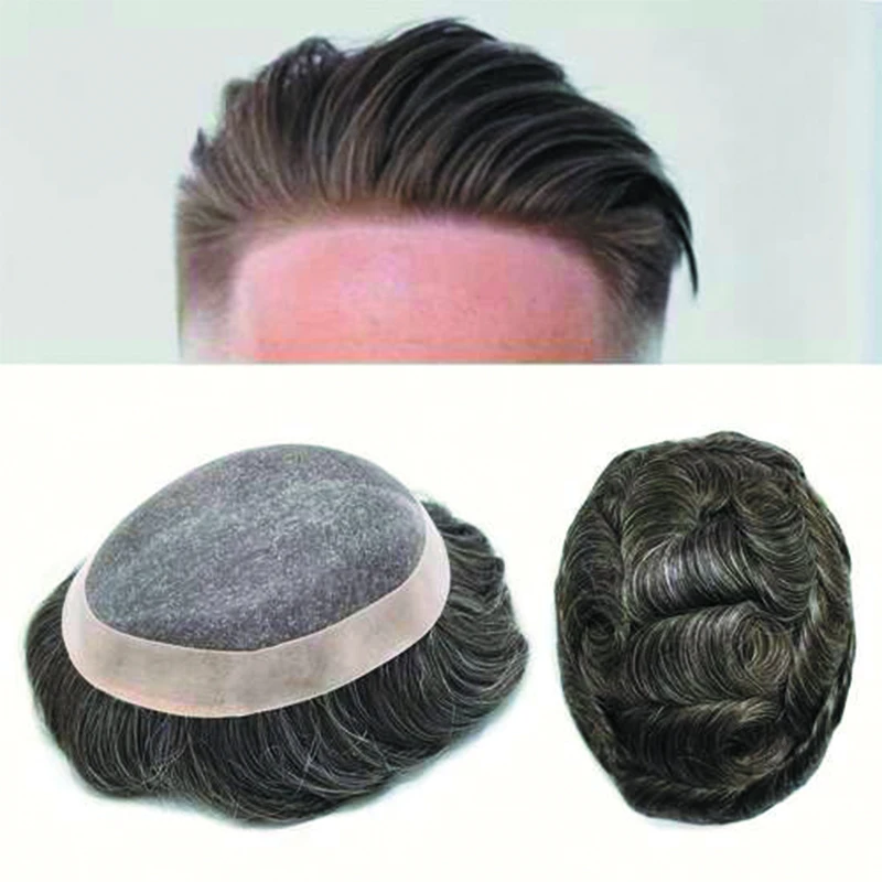 Mono&NPU Base Toupee 30MM Wave Human Hair System Capillary Prothesis Men's Hair Replacement Indian Hair Top Block Hair Wig