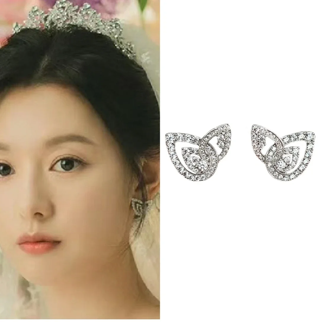 

Korean Drama Tears Queen Kim Chih Woon's Same Style Earrings Versatile Style Zircon Water Drops Love Accessories Jewelry Gifts