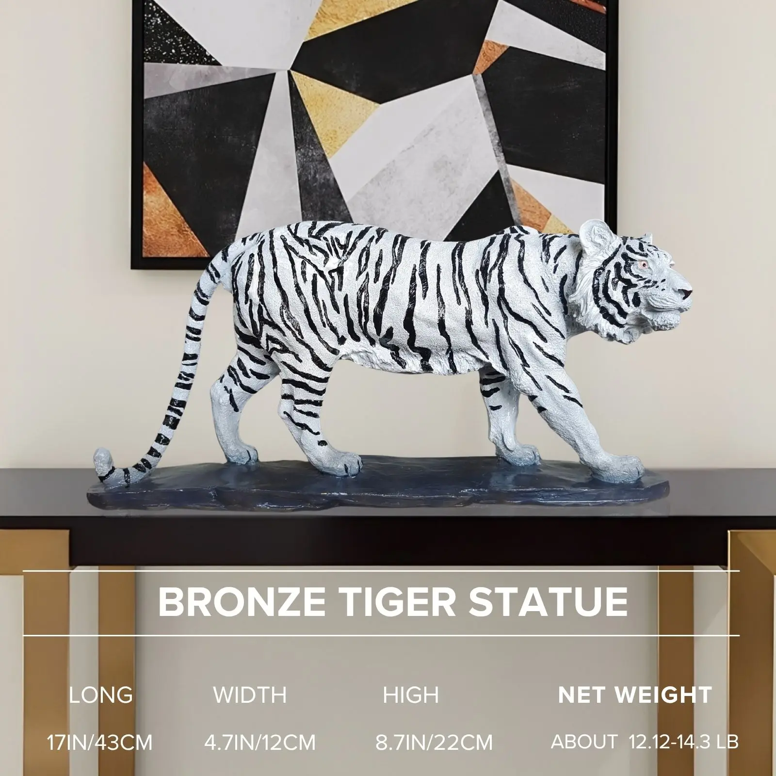 43CM/17IN Bronze Tiger Statue Heavy Large Animal Figurine for Home Office Garden Decor Gift