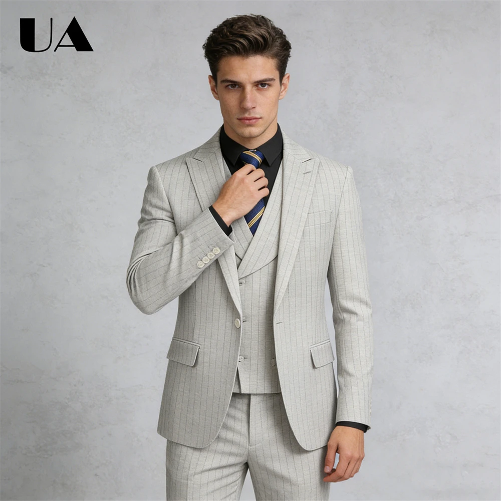 

ULBYANRY Высококачественный полосатый костюм-тройка для мужчин S-5XL, деловые деловые костюмы на одной пуговице, мужской повседневный смокинг, платье