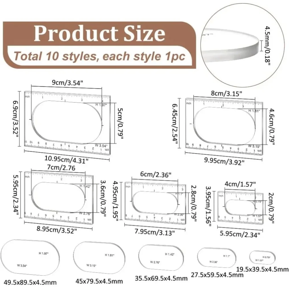 Pack of 5 Router Templates Oval Inlay Template Acrylic Router Jig Template Transparent Drawing Measuring Tool Decorative