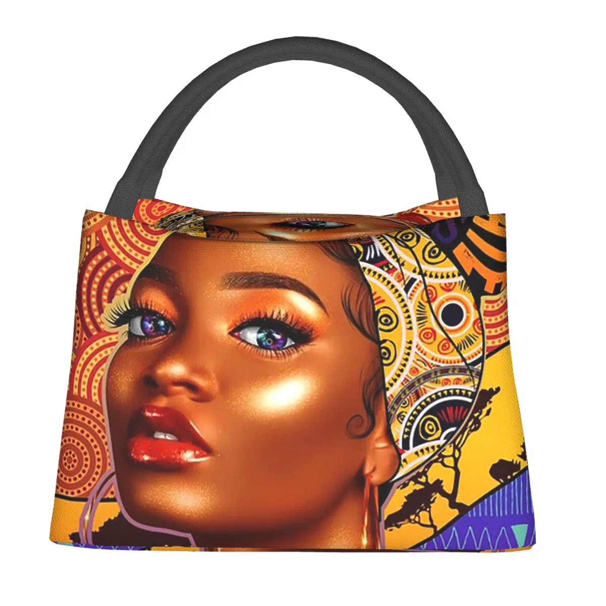 Beautiful African Women Lunch Bags Insulated Bento Box Leakproof Lunch Tote Picnic Bags Thermal Bag for Woman Children School