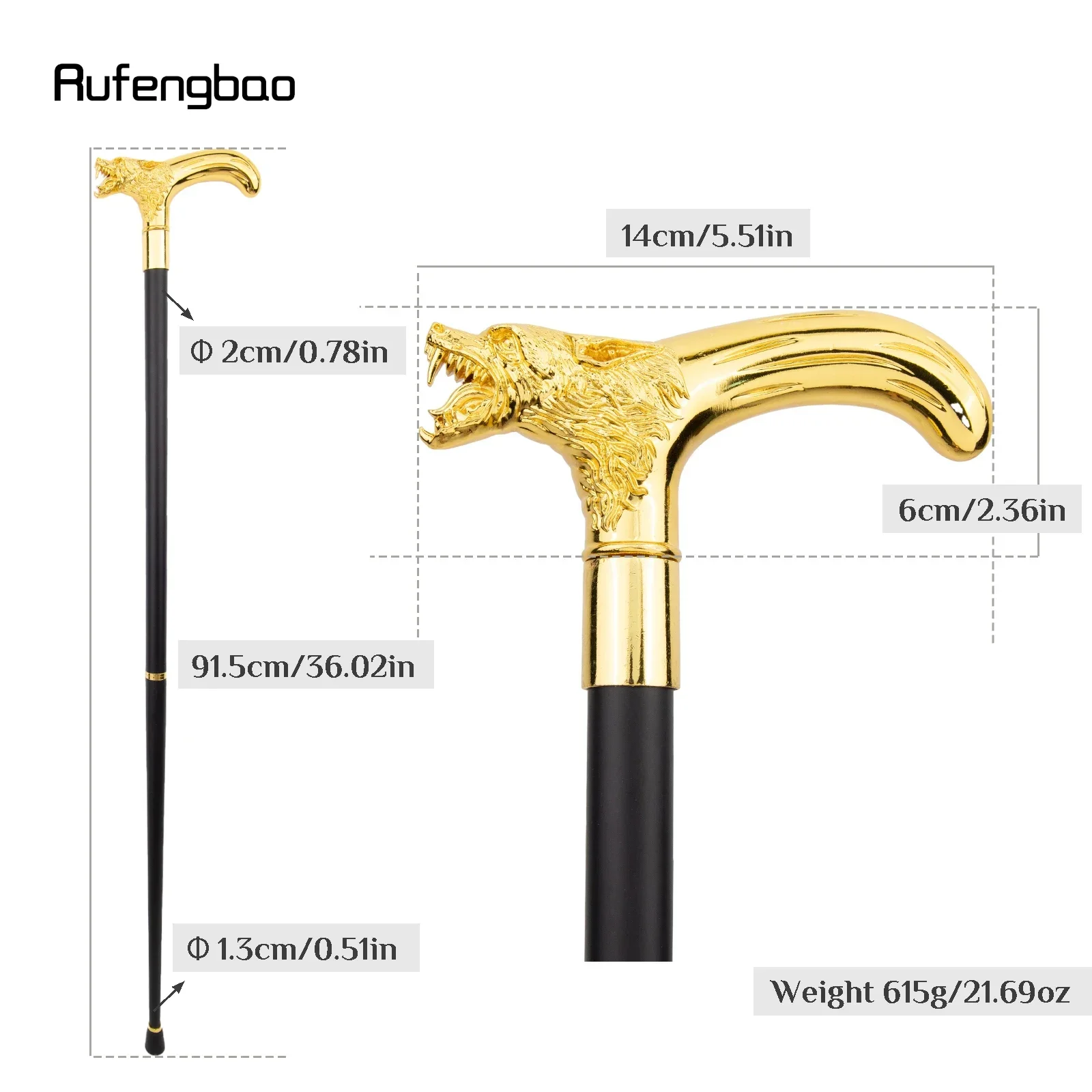 الذهبي الذئب رئيس العض عصا للمشي موضة ديكور عصا للمشي شهم أنيقة تأثيري قصب مقبض كروسيير 92 سنتيمتر