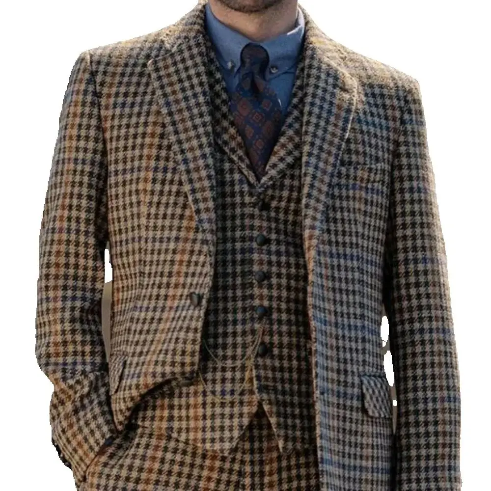 

Classic Plaid Check Suits Men Single Breasted Jacket Vest Pants 3 Piece Set Business Groom Banquet Tuxedos Customized Outfits