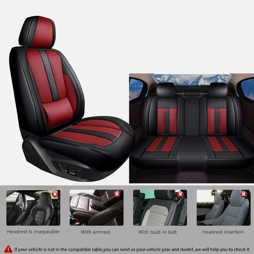 Leather Car Seat Cover Set Front and Rear Automobile Seat Covers PU Seat Protectors Full Set for Jeep Wrangler JK JL 2007-2023
