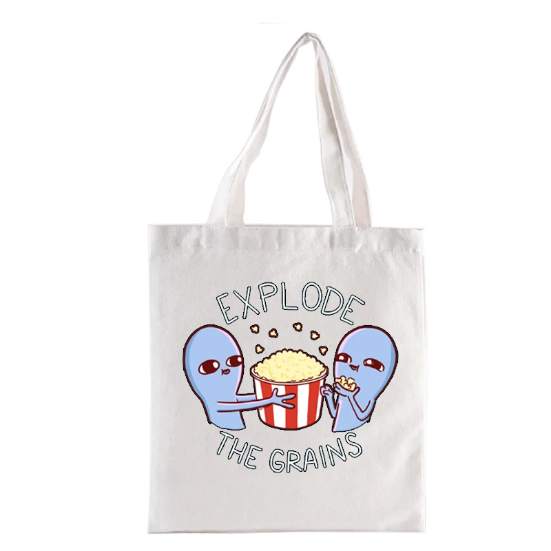 Strange Planet Special Product Explode the Grains Canvas Shoulder Bag S Graphic Print Shopping Bags Funny Totebag Woven Tote