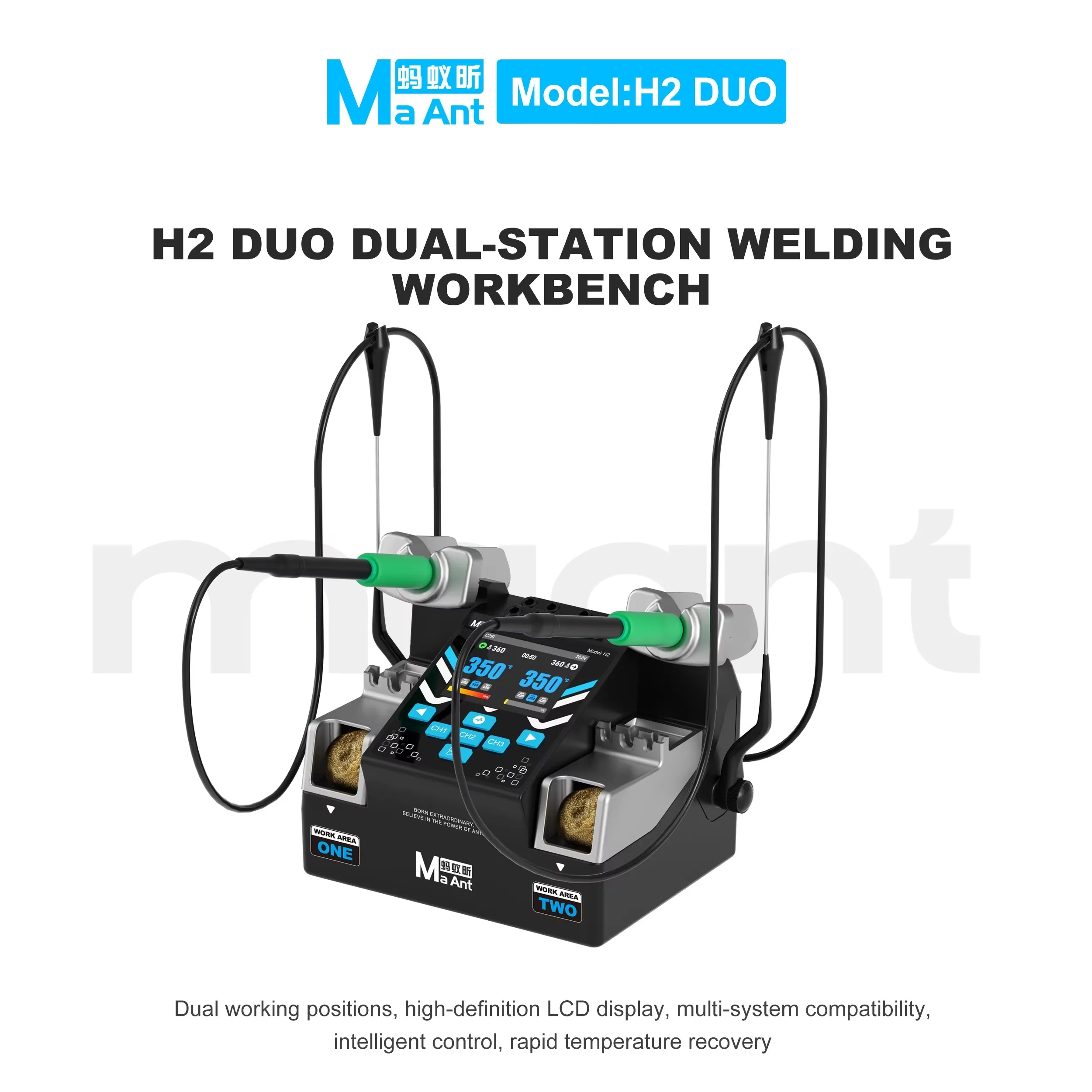 MaAnt H2 DUO Dual Soldering Station Dual Screen Display 200W High Power Rapid Heating 210 115 Handle for Phone Repair Tools