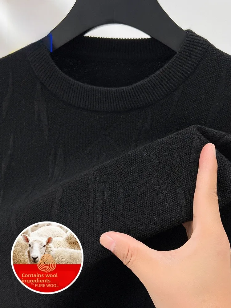 

Rn Luxury hine Waable Pure Color Knitted Woolen Sweater Casual Fluffy Busin Sle round Ne Long Sve Top for Men