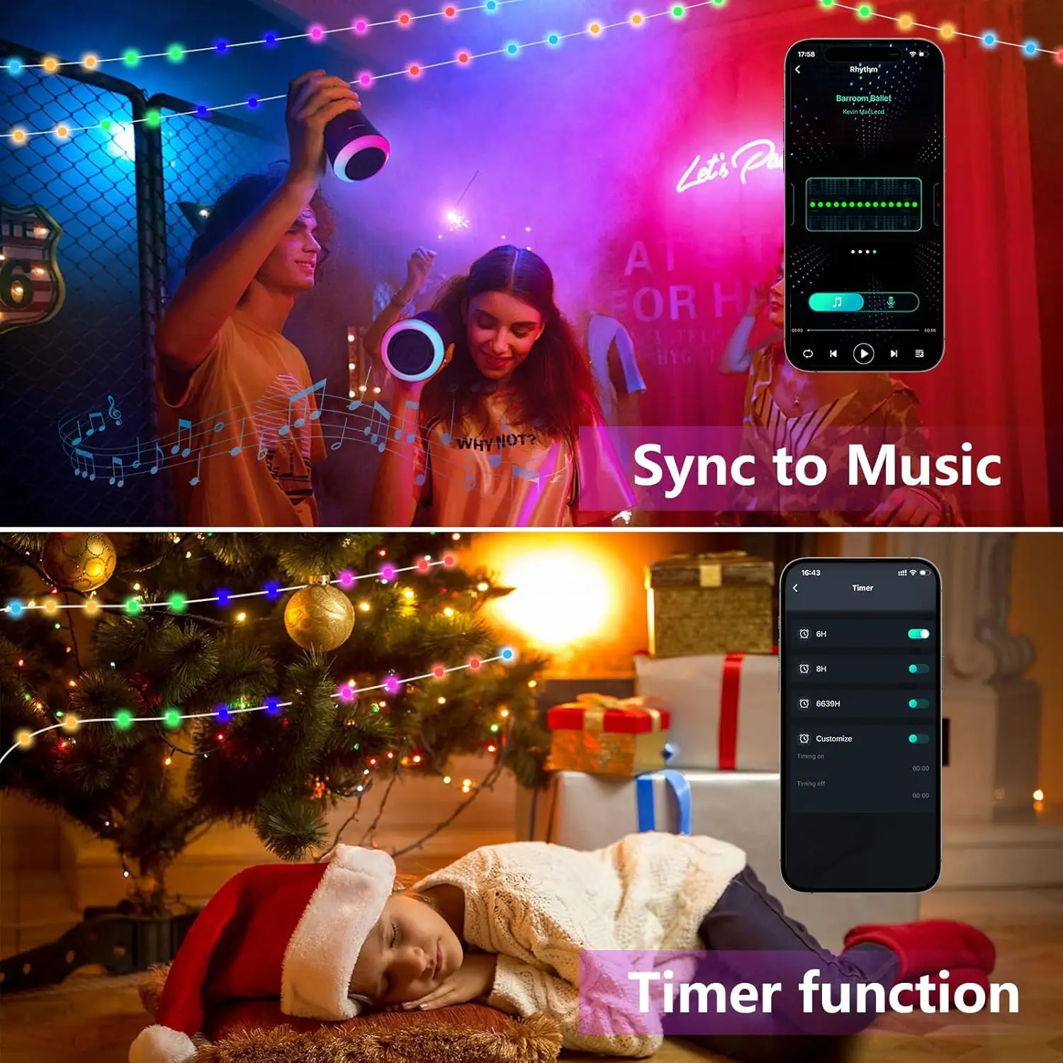 RGB Fairy Lamp ,10M String Light with App & Remote Control Music Rhythm Timer for Halloween Christmas Indoor Bedroom Party Deco