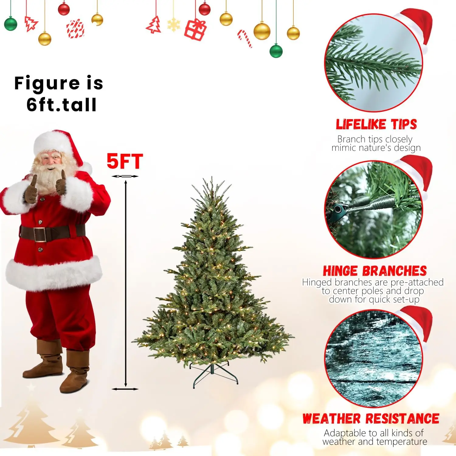 5ft Christmas Tree: Balsam Fir Tree | Outdoor Prelit Trees for Porch/Room | 5ft Prelit Artificial