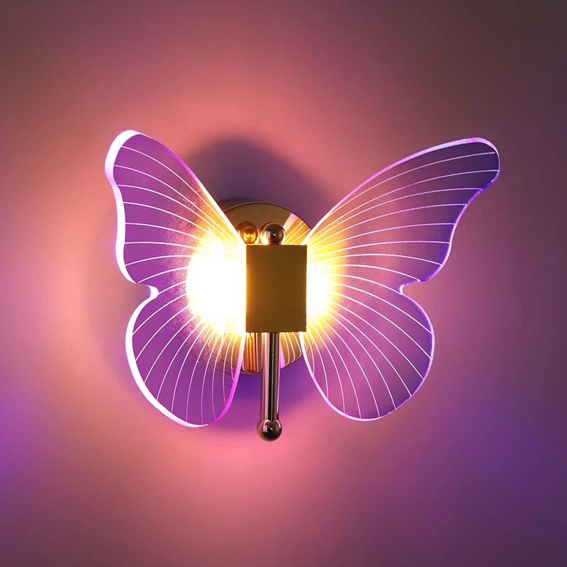 Imagem -05 - Borboleta Colorida Led Wall Light Arandelas Modernas Douradas Iluminação Interior Lâmpada Doméstica Quarto e Sala de Estar