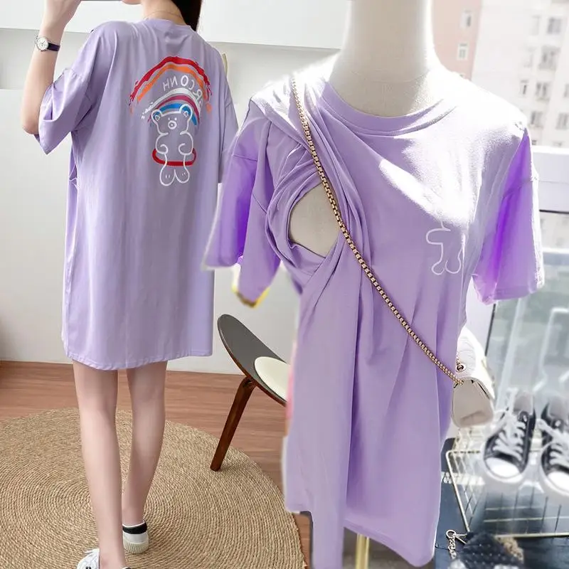 Maternity Tops Women's Comfy Short Sleeve Nursing Tunic Top for Breastfeeding T-Shirt Pregnant Pregnancy Womens Clothing Mom Tee