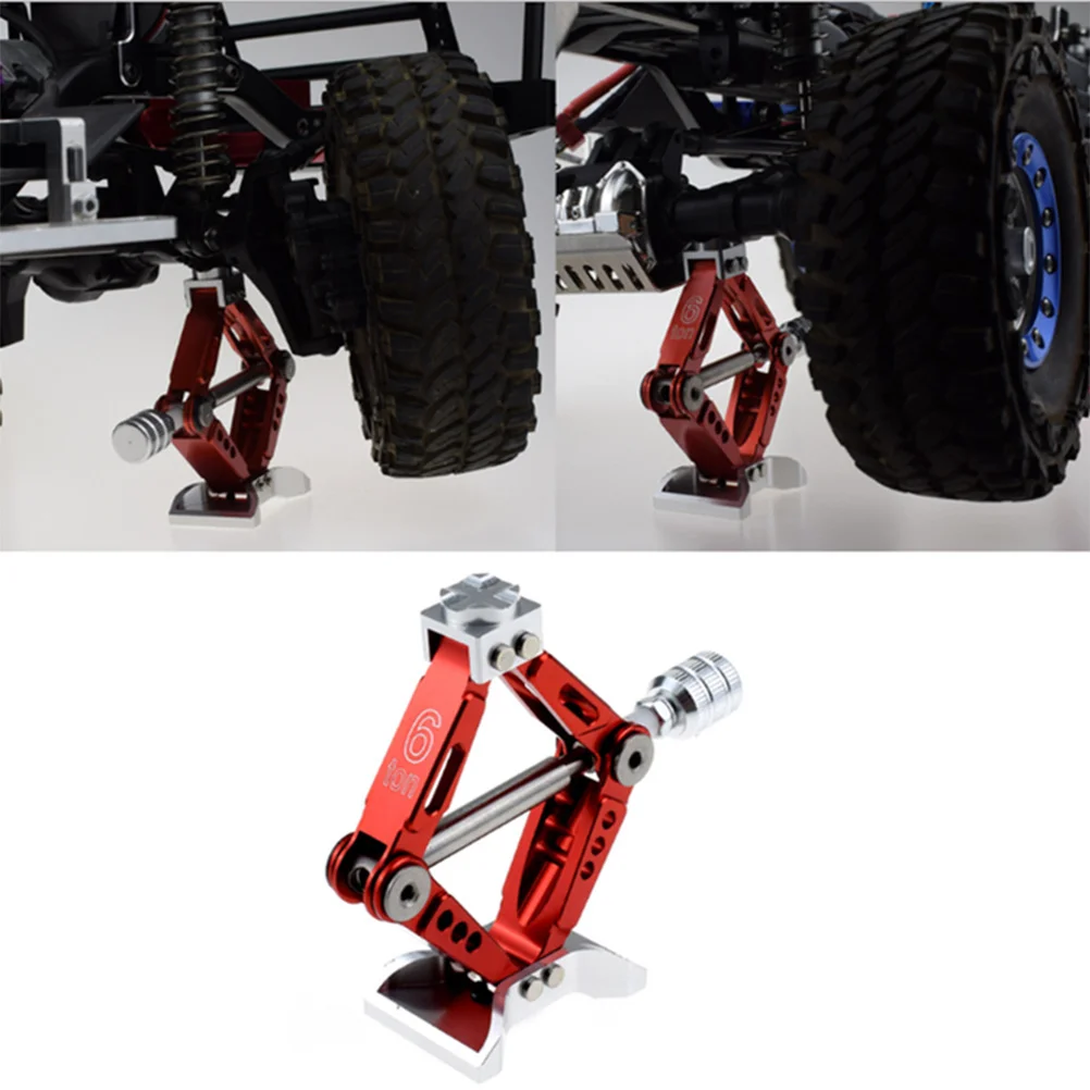 

1pc Rc Car Jack For 1:10 1:8 Climbing Car Metal Simulation Lifting Jack With Handle Portable Realistic Design Red Accessory