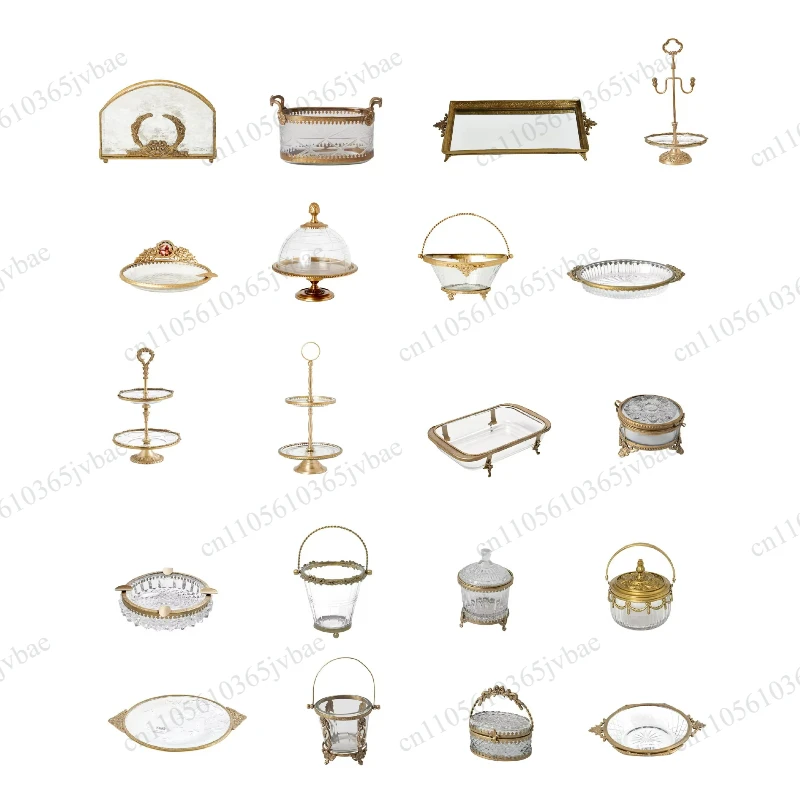 French Court Style Fruit Plate Stand Brass Tray Glass Storage Jar Home Decoration Ornament
