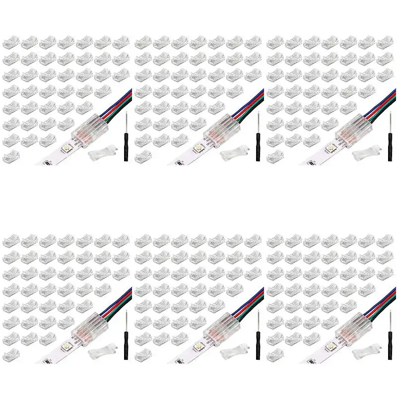 6Pack X(RGB LED Light Strip Connectors 40 Pack 4-Pin 10mm Solderless Quick Connector Waterproof Adapter