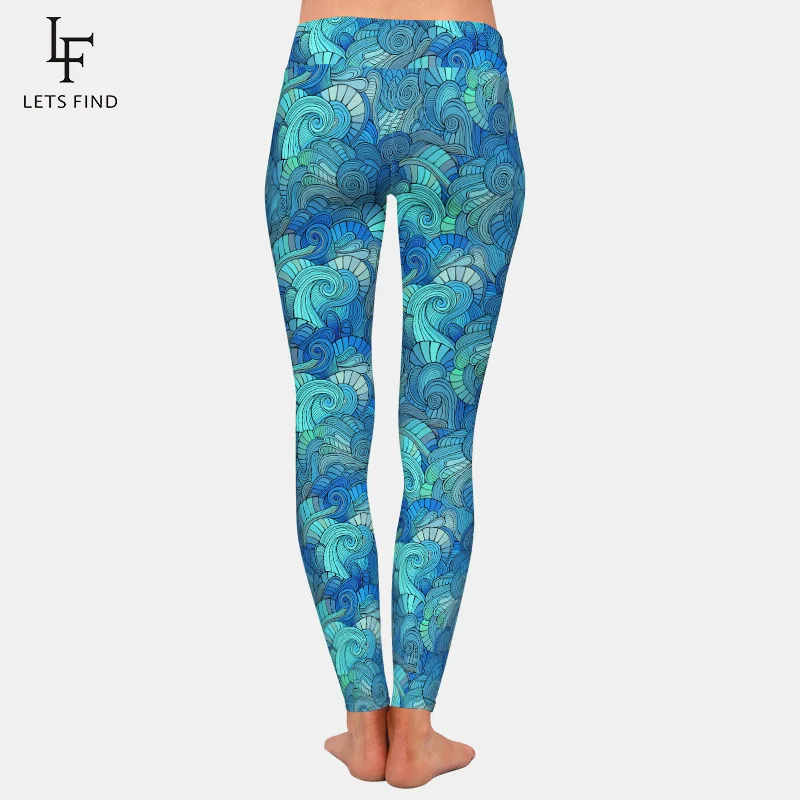 LETSFIND Super Weichen Milch Seide Drucken Waves Stil Frauen Fitness Leggings Hohe Taille Ccomfortable Elastische Frauen Full Pant