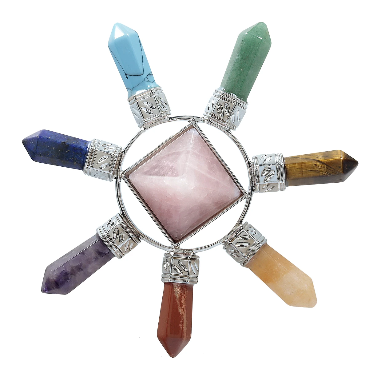 Healing Crystal Stone Pyramid & 7 Chakra Point Wand Generator For Yoga Meditation Balancing Home Decor