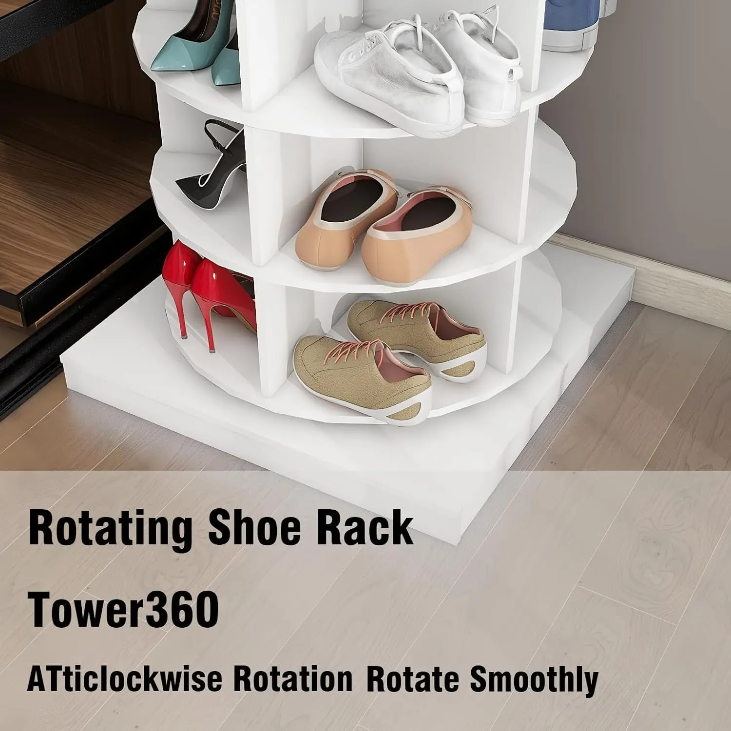 7-Tier Rotating Shoe Rack Tower, Freestanding 360 Spinning Storage Organizer for Entryway Hallway Holds 35 Pairs, Customized