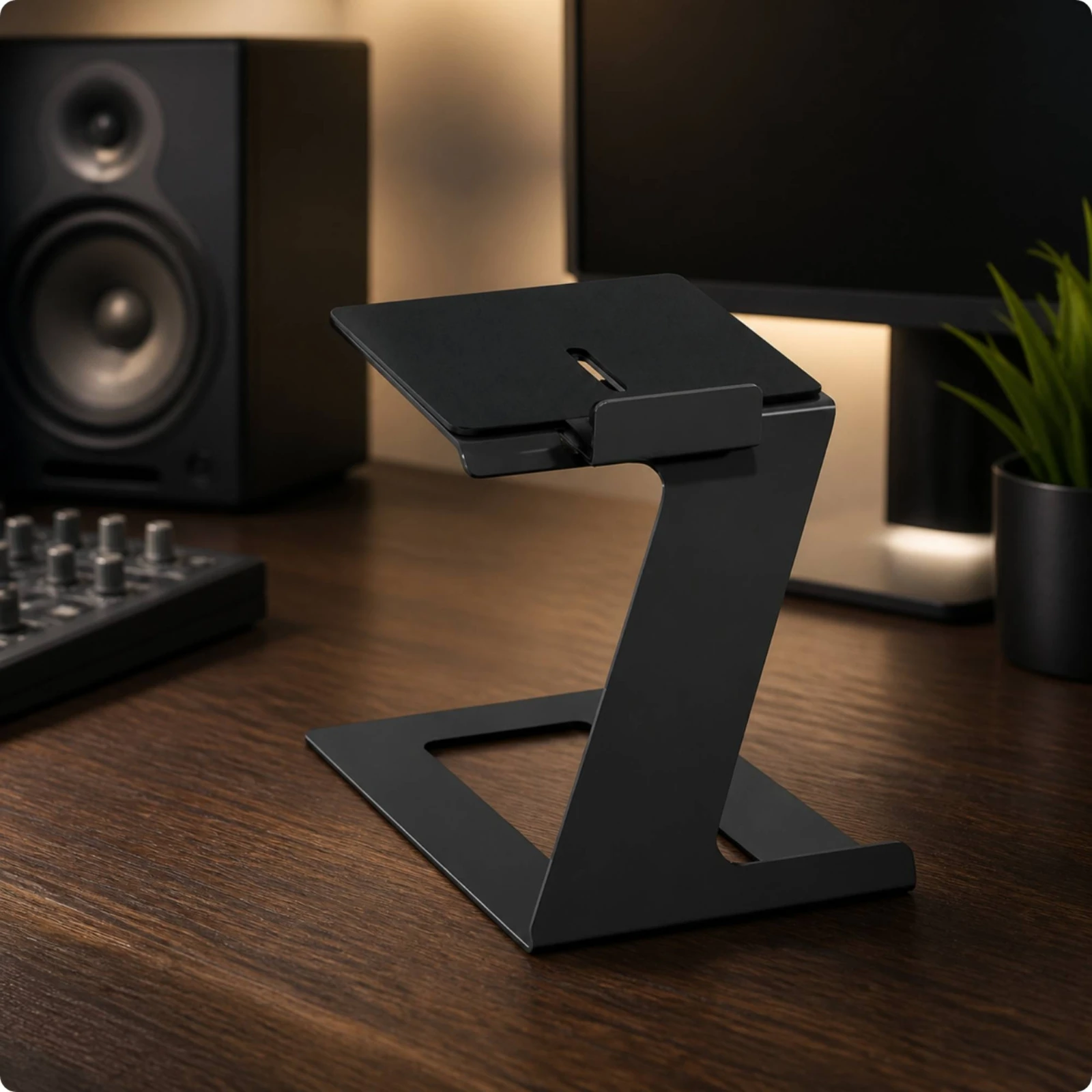 Speaker Riser with Vibration-Damping Padding Slim-Profile Adjustable Desktop Speaker Stand with Anti-Slip Pads