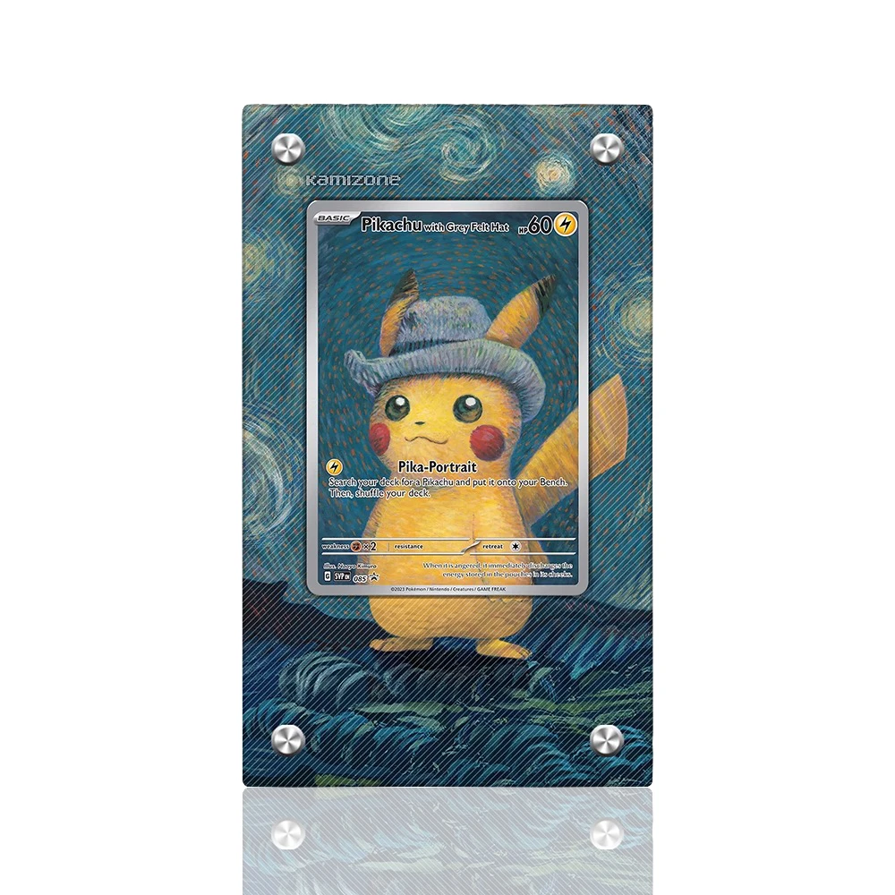 New Card Brick Van Gogh Pikachu Card Display Stand with Grey Felt Hat Extended Painting Kawaii Anime Game Collect Boy Gift