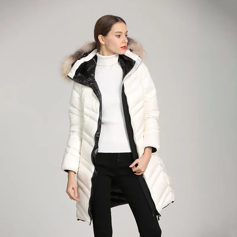 2024 Fashion Winter White Down Puffer Hoodies Black White Jackets Outdoor Windproof Warm Ski Ladies Coats