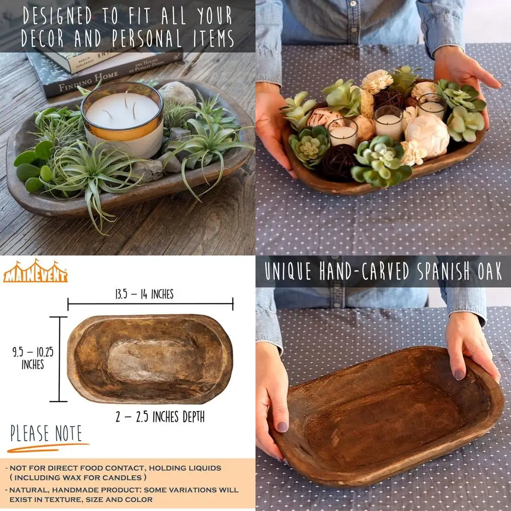 

Handcrafted Wooden Bowl, 10x14 Inches, USA-Made, Dining Table Decor, Centerpiece for Home