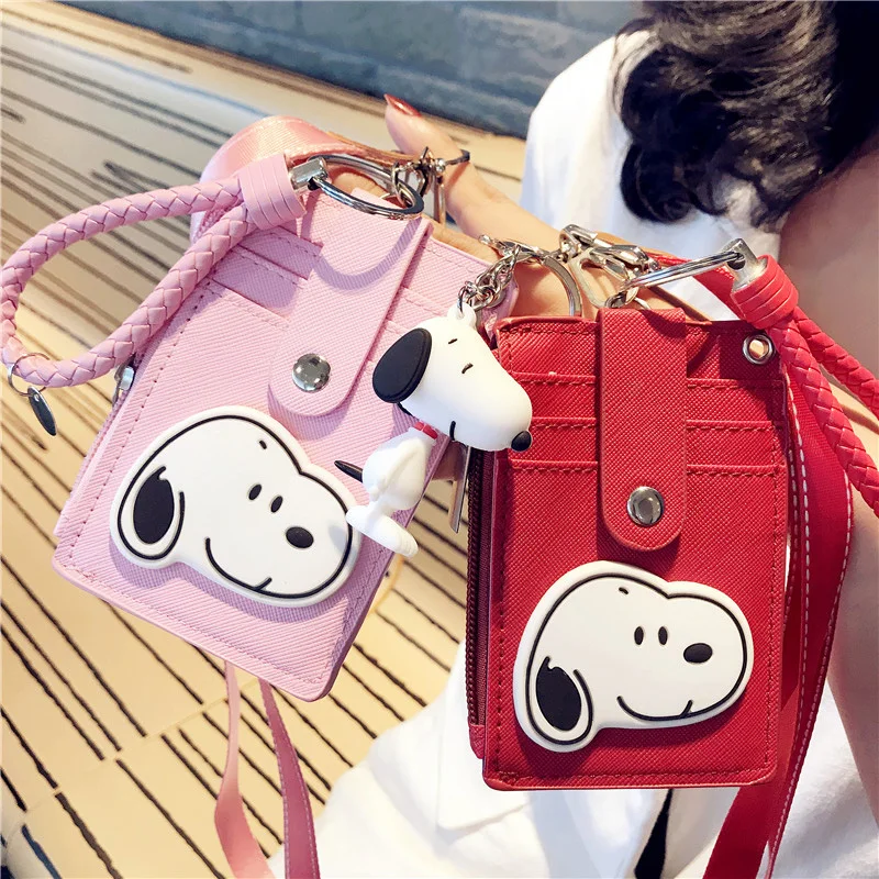 Kawaii Snoopy Cartoon Card Holder Keychain Kids Coin Purse Student Meal Card Cover School Bag Pendant Birthday Gifts Kids Toys