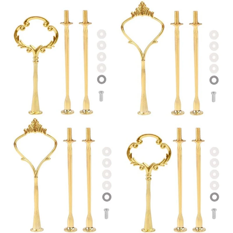 4 Set of 3 Tier Cake Plate Stand Handle Hardware, 2 Styles Tiered Fruit Cake Plate Handle Cake Tray Stand, Gold-A13G view 2