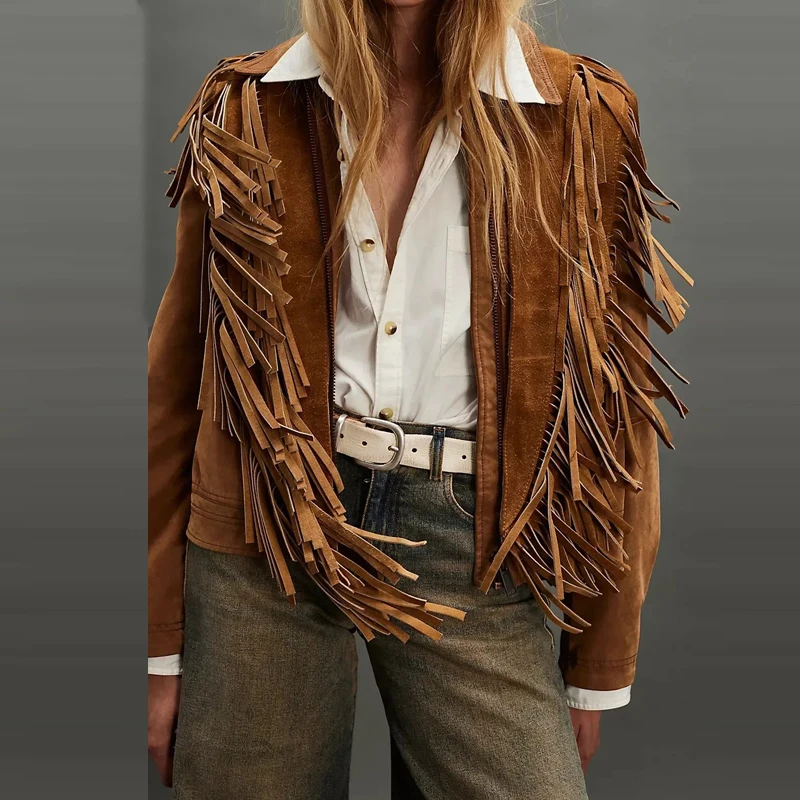 2026 Casual Loose Cropped Jackets Women's Fashion Tassel Suede Streetwear Vest  Elegant Sleeveless Simple Solid Color Tank Tops
