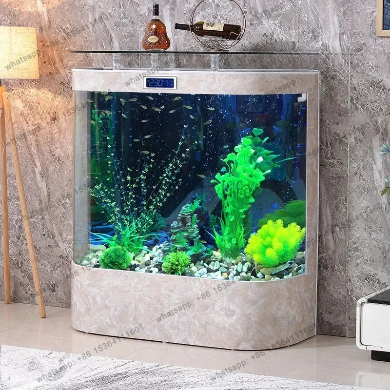 yj21 Fish tank living room creative medium and large household modern simple floor back filter bottom filter custom water box