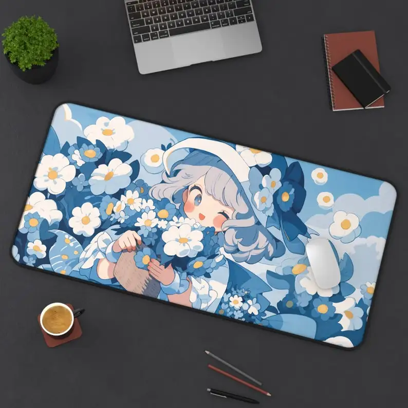 Tapete de mouse fofo para meninas, decoração de escritório fofa para meninas, tapete de mesa de jogo à prova d'água antiderrapante xxl, presente perfeito para amigos
