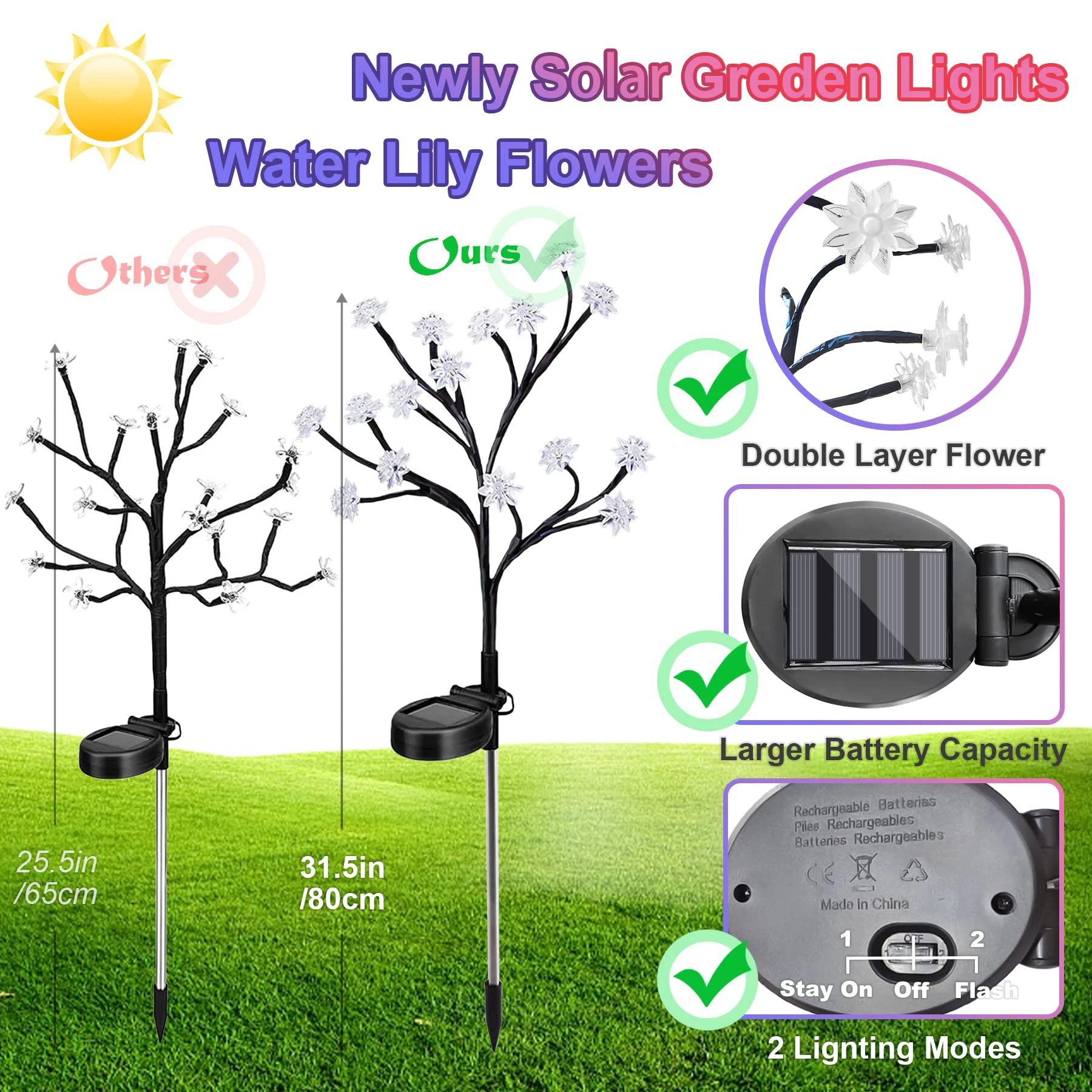 Imagem -05 - Solar Powered Flower Lamp ao ar Livre Impermeável Colorido Led Fairy Light para Quintal Jardim Decoração da Paisagem