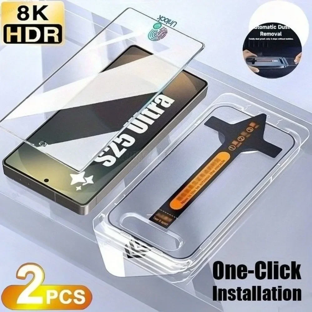 

2Pcs Ultra Clear Tempered Glass for Galaxy S25 S24 S23 Ultra S22 S21 Plus S21 S23 S24 FE S25 Edge Easy Install Screen Protector