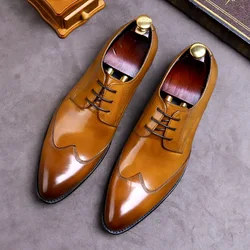 Luxury Italian Style Mens Dress Shoes Genuine Leather Brogue Business Wedding Party Wingtip Formal Oxford Shoes for Men