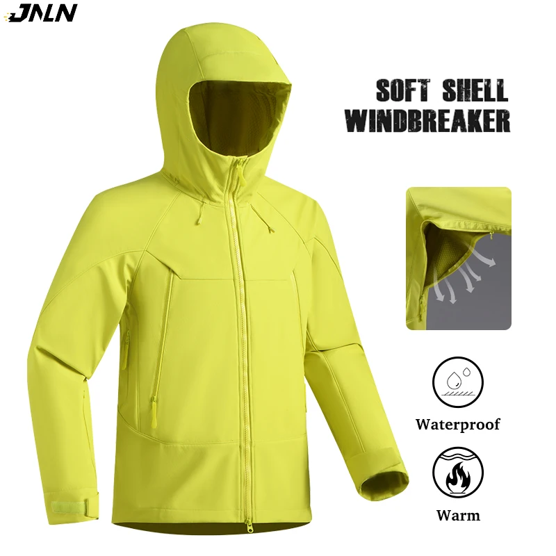 JNLN Men Women Waterproof Soft Shell Jacket Windproof Warm Fleece Rain Coat Unisex Hiking Climbing Trekking Outdoor Windbreaker