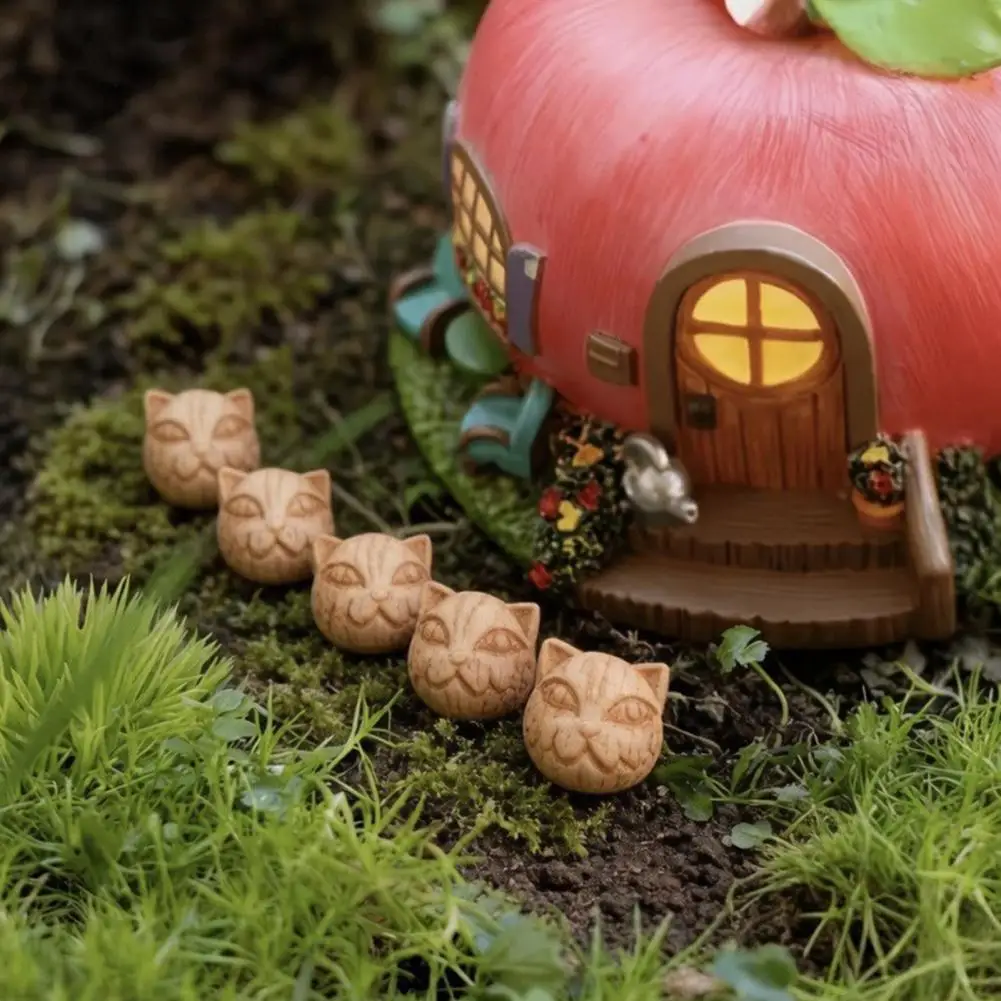 Cat Head Stone Garden Pot Topsoil Cover 20 Pcs Cat Head Resin Stones Miniature Sculptures Decorative Yard Statues for Planters