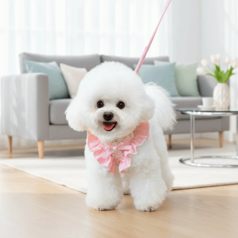 Adjustable Dog Harness and Leash Escape-Proof Comfortable Pet Walking Rope Flower Pattern Breathable Dog Chest Strap